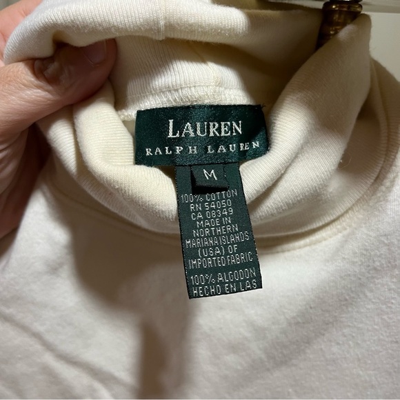 Ralph Lauren Cream Turtleneck Sweater Crest Logo 100% Cotton Preppy Tennis - Picture 5 of 7